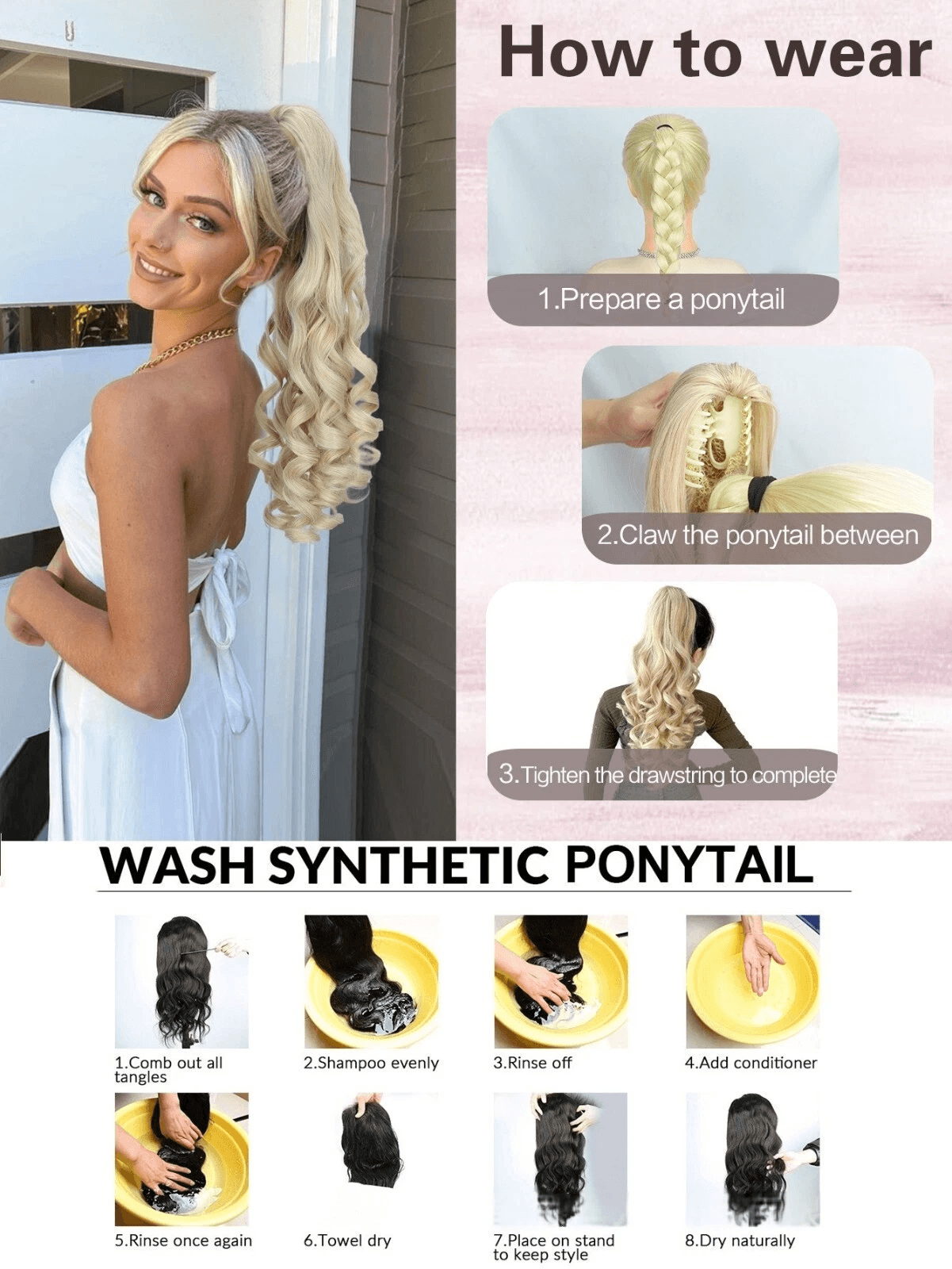 Real Human Hair Ponytail Extension Thick Claw Clip Hairpiece For Instant Volume 0