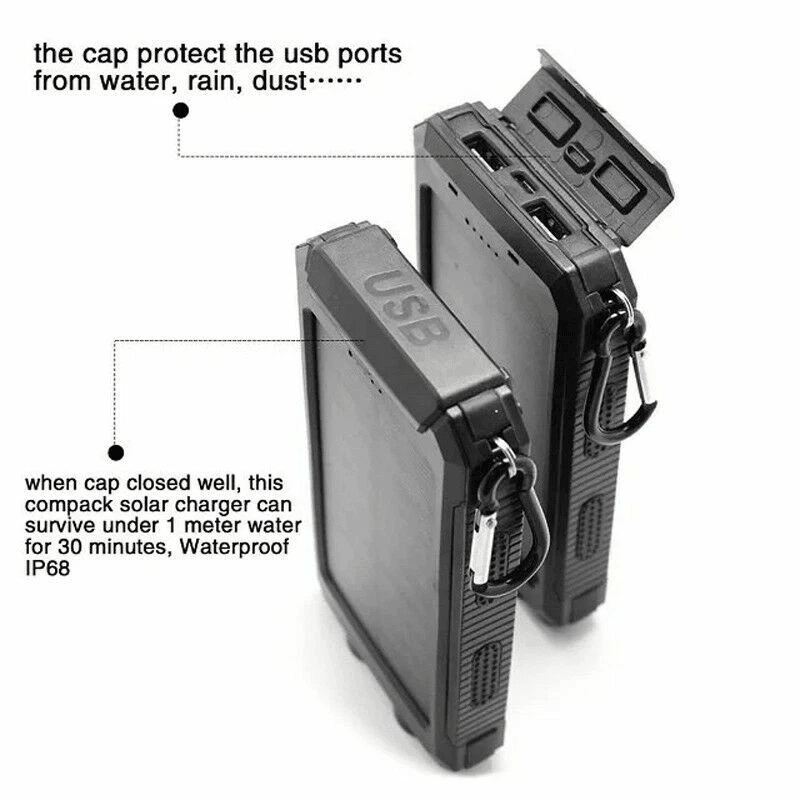 Waterproof Solar Power Bank Portable External Battery Charger Dual USB Outdoor Mobile Phone Emergen 4