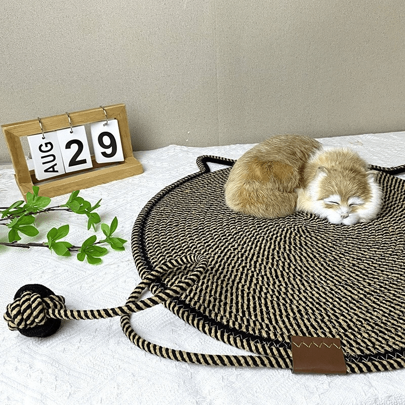 Cat Scratching Post Pad Mat With Ball Toy Round Circular Non Slip Scratcher For Indoor Cats Fun Int 2