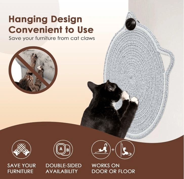 Cat Scratching Post Pad Mat with Ball Toy, Round Circular Non Slip Scratcher for Indoor Cats, Fun Interactive Cat Mat