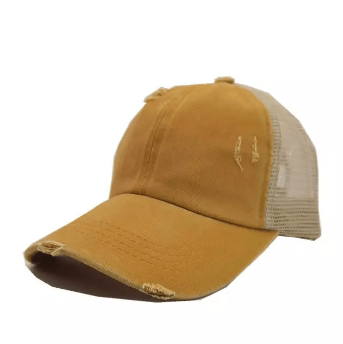 Plain Adjustable Mesh Back Ponytail Baseball Cap Polo Style Cotton Distressed Mesh Caps 0