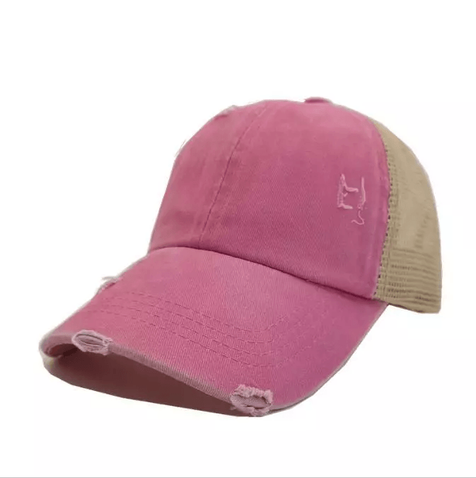 Plain Adjustable Mesh Back Ponytail Baseball Cap Polo Style Cotton Distressed Mesh Caps 4