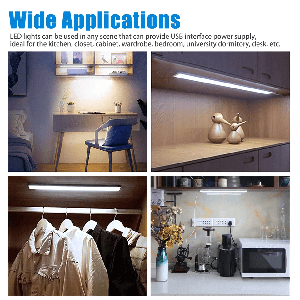 USB LED Light Lamp Kit For Kitchen Under Cabinet Closet Shelf Magnetic StickOn Lighting Strip Bar F 2