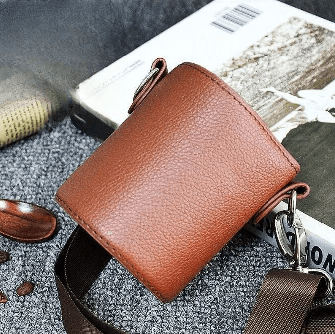 Coffee Cup And Water Bottle Carrier Pouch With Adjustable Shoulder Strap Leather Holder Bag With Ch 2