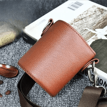 Coffee Cup And Water Bottle Carrier Pouch With Adjustable Shoulder Strap Leather Holder Bag With Ch 2