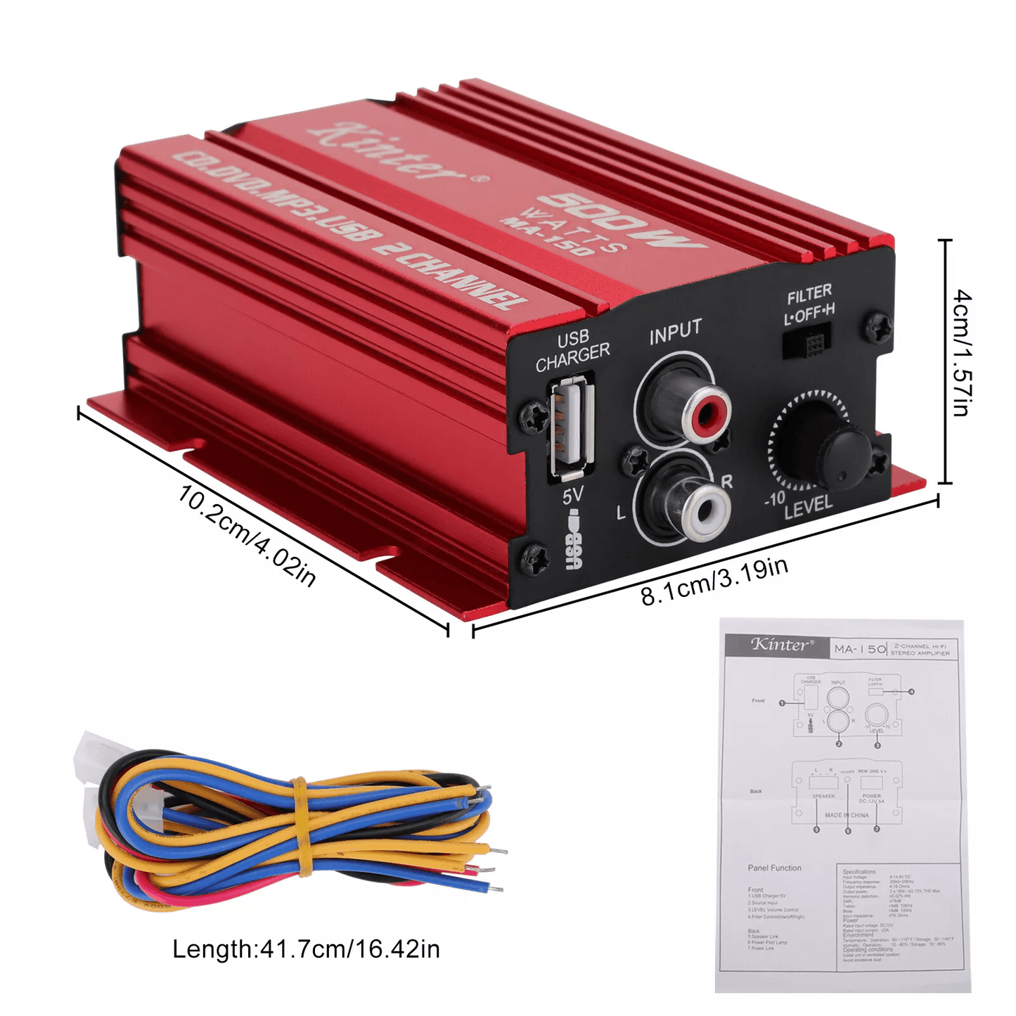 Stereo Power Amplifier Bass Audio Amp for Car & Home Use
