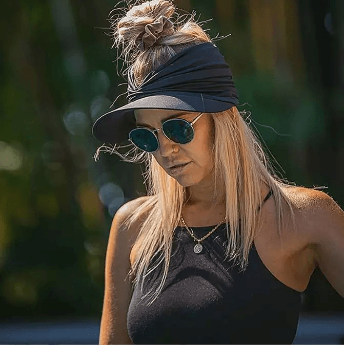 Stretchable Women Turban Sun Visor Hat for Sports Golf Hijab, Wide Brim Ponytail Cap, UV Protection For Summer Outdoor