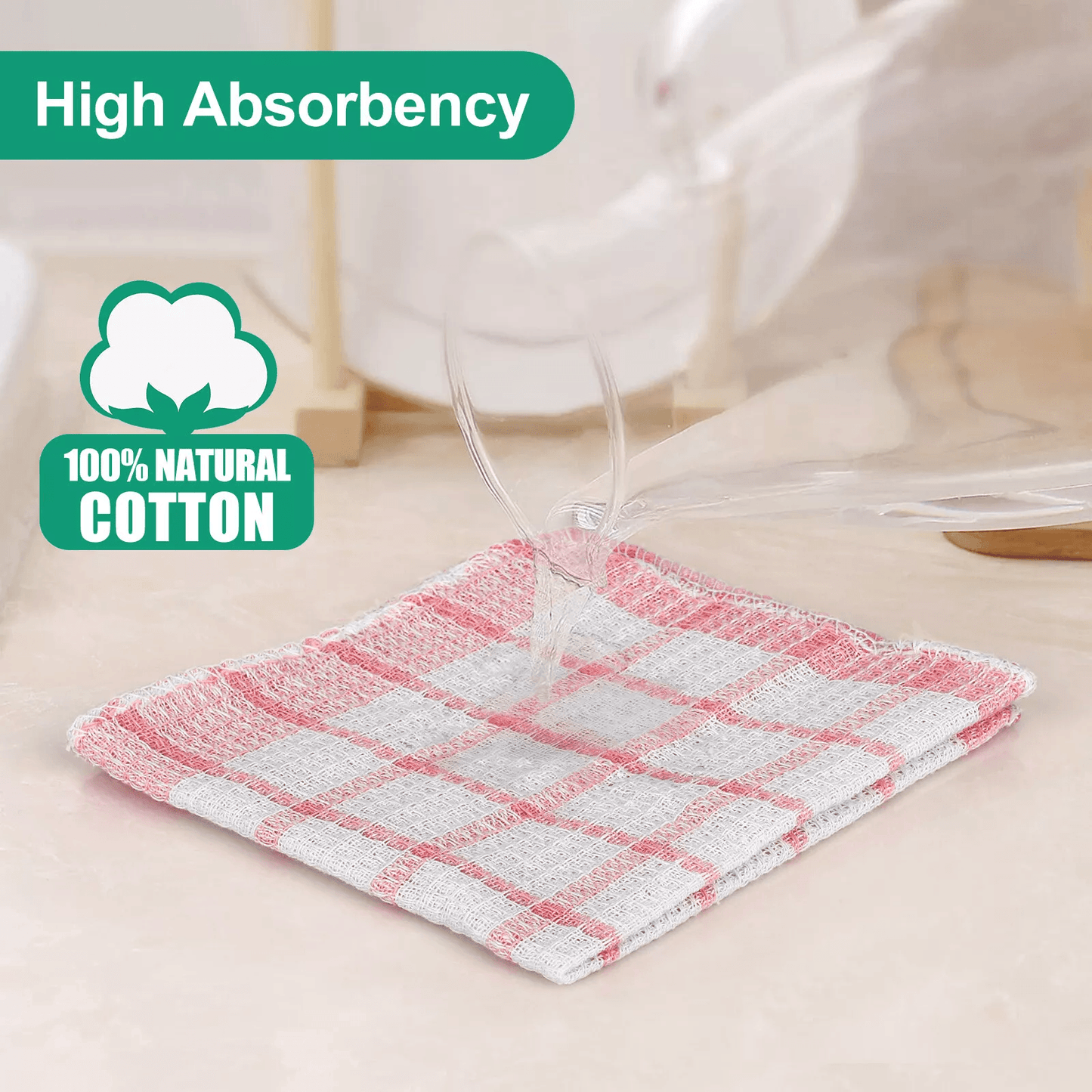 Kitchen Dish Cloths Cotton Super Absorbent Cleaning Towels  Washing Rags Set 2