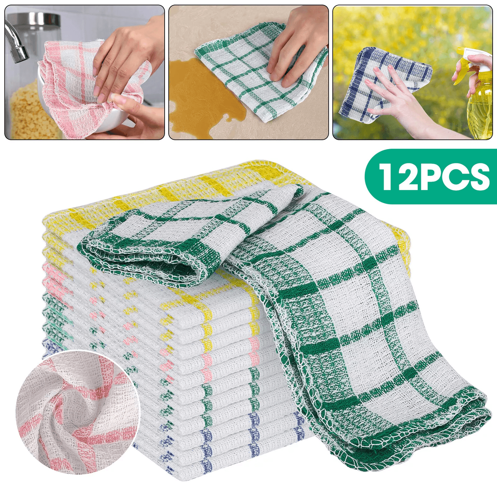 Kitchen Dish Cloths Cotton Super Absorbent Cleaning Towels  Washing Rags Set 4