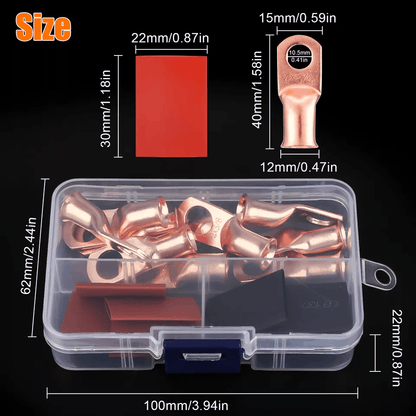 AWG Gauge Copper Lugs With BLACK  RED Heat Shrink End Ring Terminals Wire Connectors Kit 5