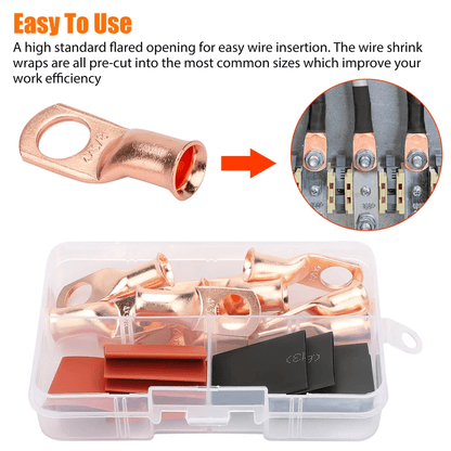 AWG Gauge Copper Lugs With BLACK  RED Heat Shrink End Ring Terminals Wire Connectors Kit 3