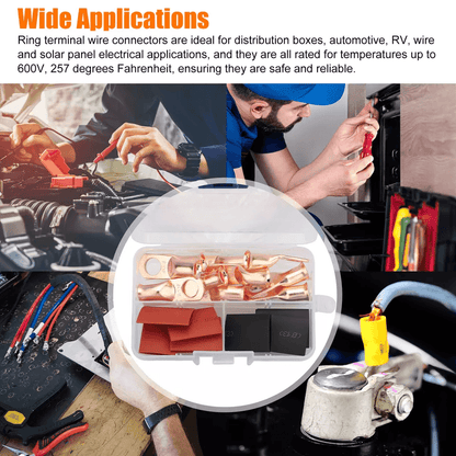 AWG Gauge Copper Lugs With BLACK  RED Heat Shrink End Ring Terminals Wire Connectors Kit 4