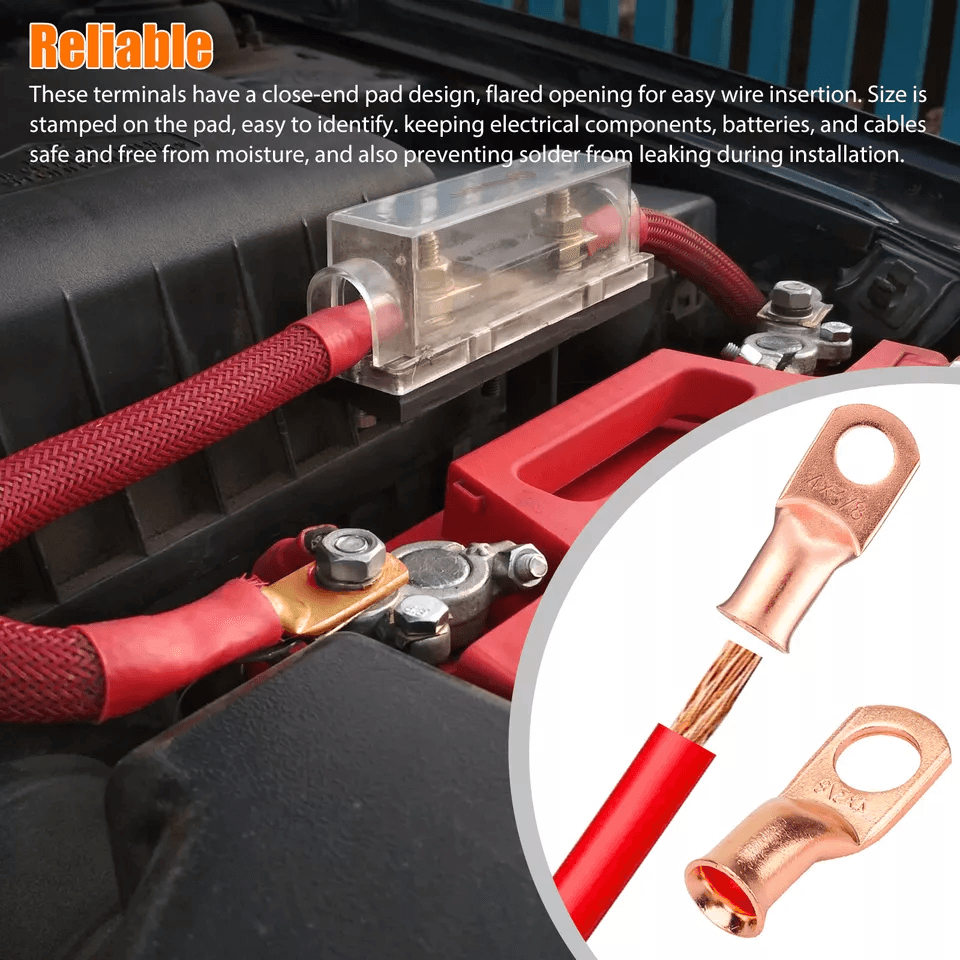 AWG Gauge Copper Lugs With BLACK  RED Heat Shrink End Ring Terminals Wire Connectors Kit 1