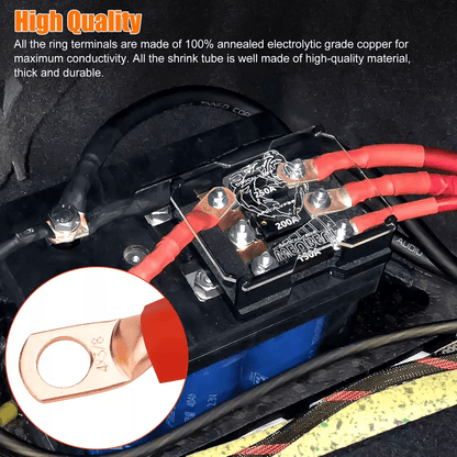 AWG Gauge Copper Lugs With BLACK  RED Heat Shrink End Ring Terminals Wire Connectors Kit 2