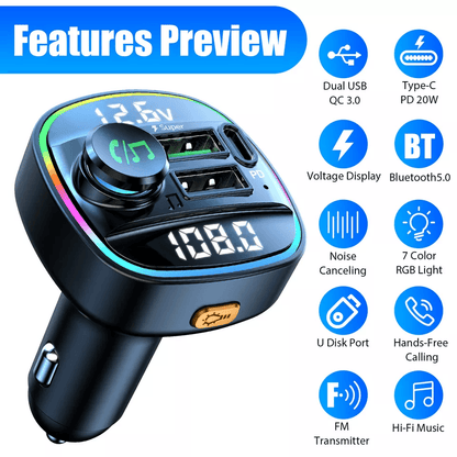 Wireless FM Transmitter Adapter With USB PD Charger  HandsFree AUX 1