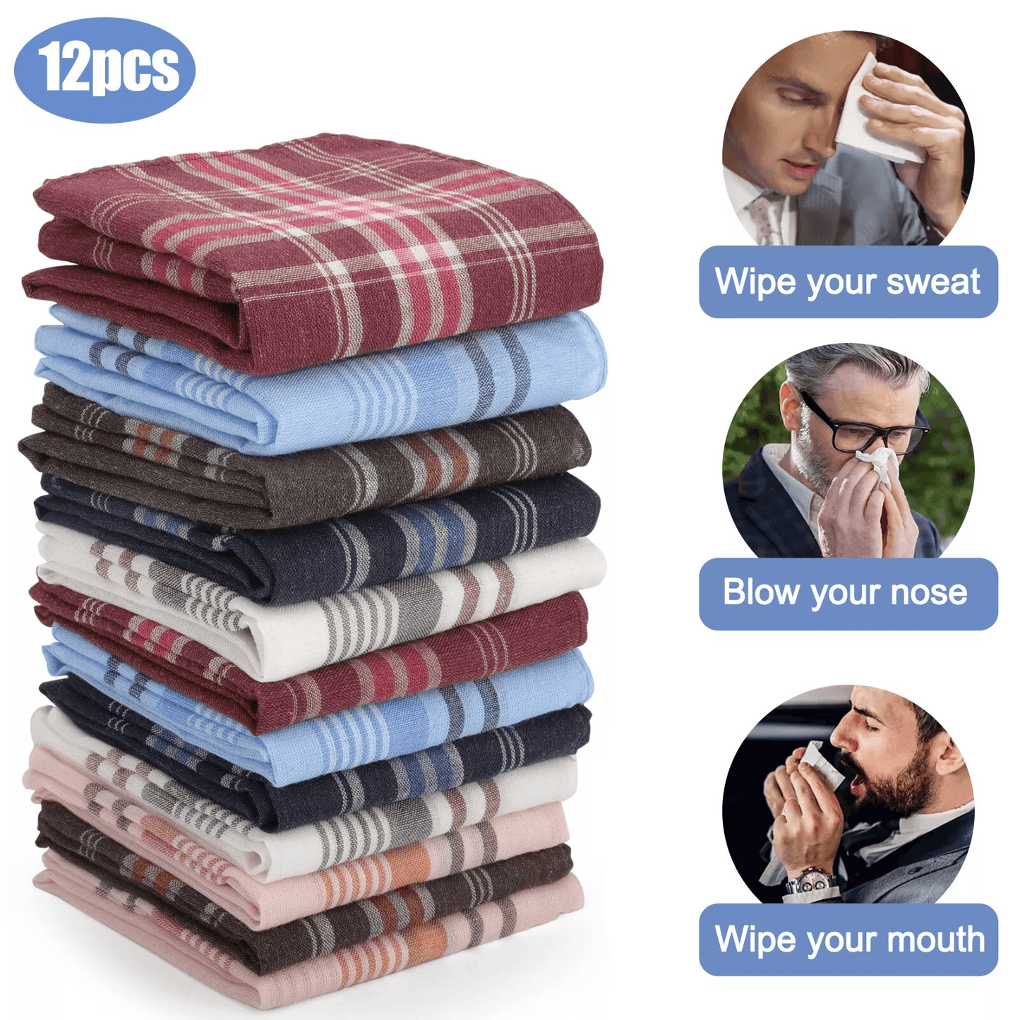 Men Handkerchiefs Classic Hankies Cotton Pocket Square, Perfect Gift for Men