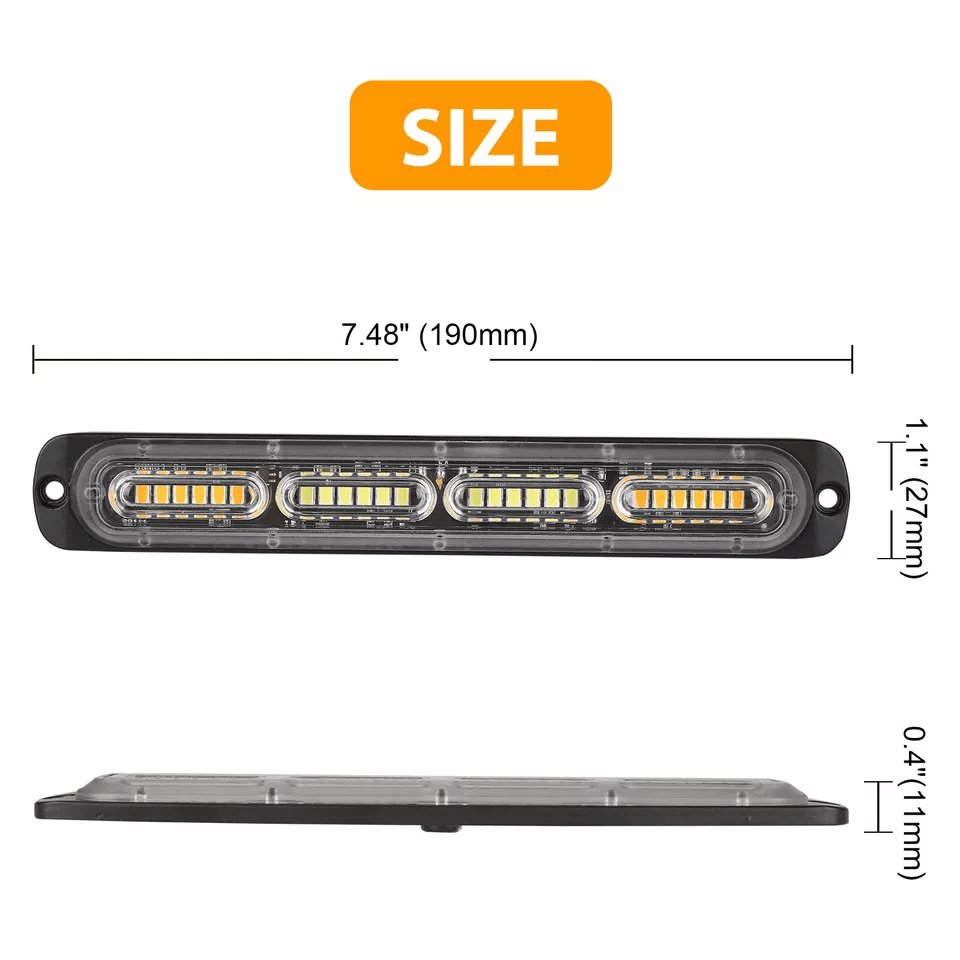 AmberWhite LED Car Truck Warning Hazard Flashing Beacon Strobe Light Bar LED UltraBright Grille Lig 9