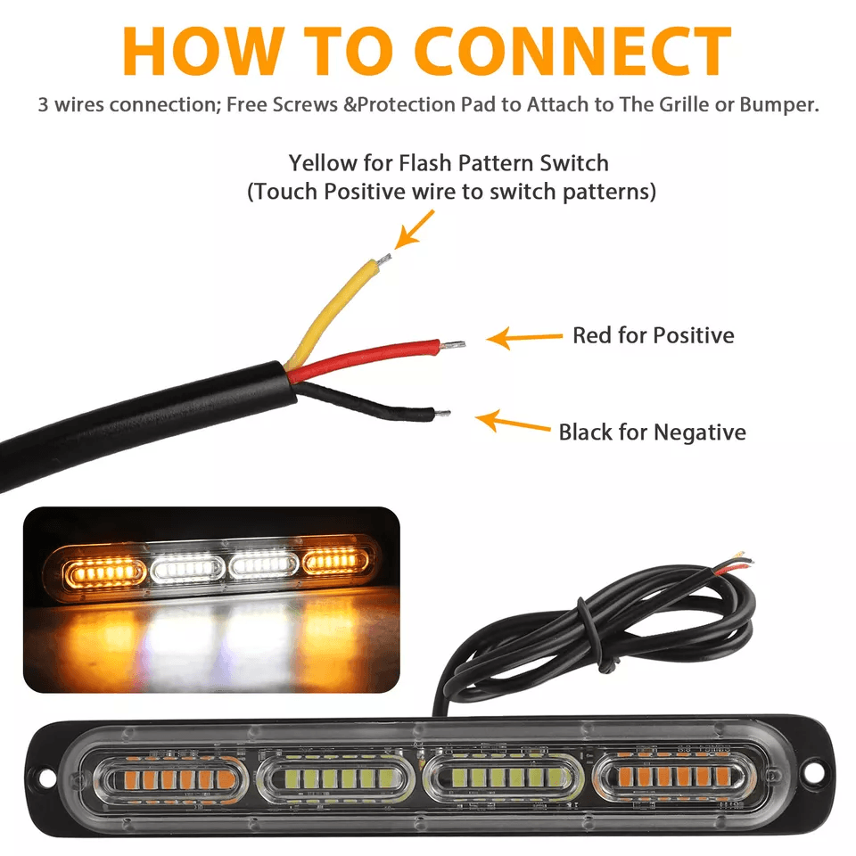 AmberWhite LED Car Truck Warning Hazard Flashing Beacon Strobe Light Bar LED UltraBright Grille Lig 7