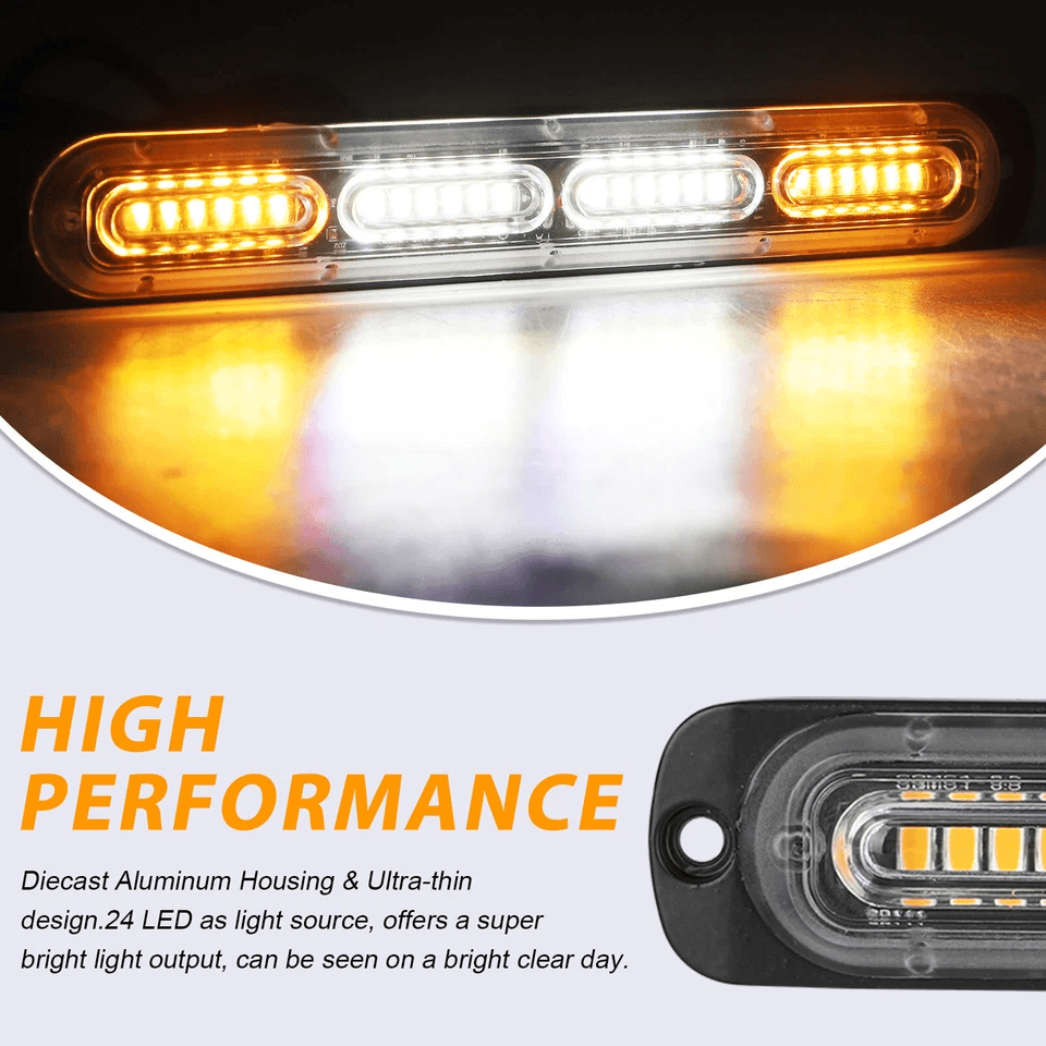 Amber/White LED Car Truck Warning Hazard Flashing Beacon Strobe Light Bar, LED Ultra-Bright Grille Lights for Emergency