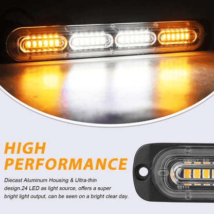 Amber/White LED Car Truck Warning Hazard Flashing Beacon Strobe Light Bar, LED Ultra-Bright Grille Lights for Emergency