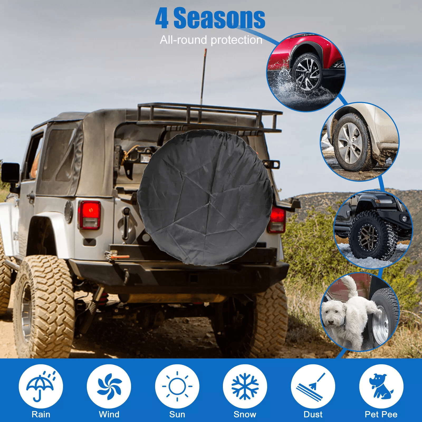 Universal Black Spare Tire Cover Weatherproof Tyre Protector For Sun  Rain 2