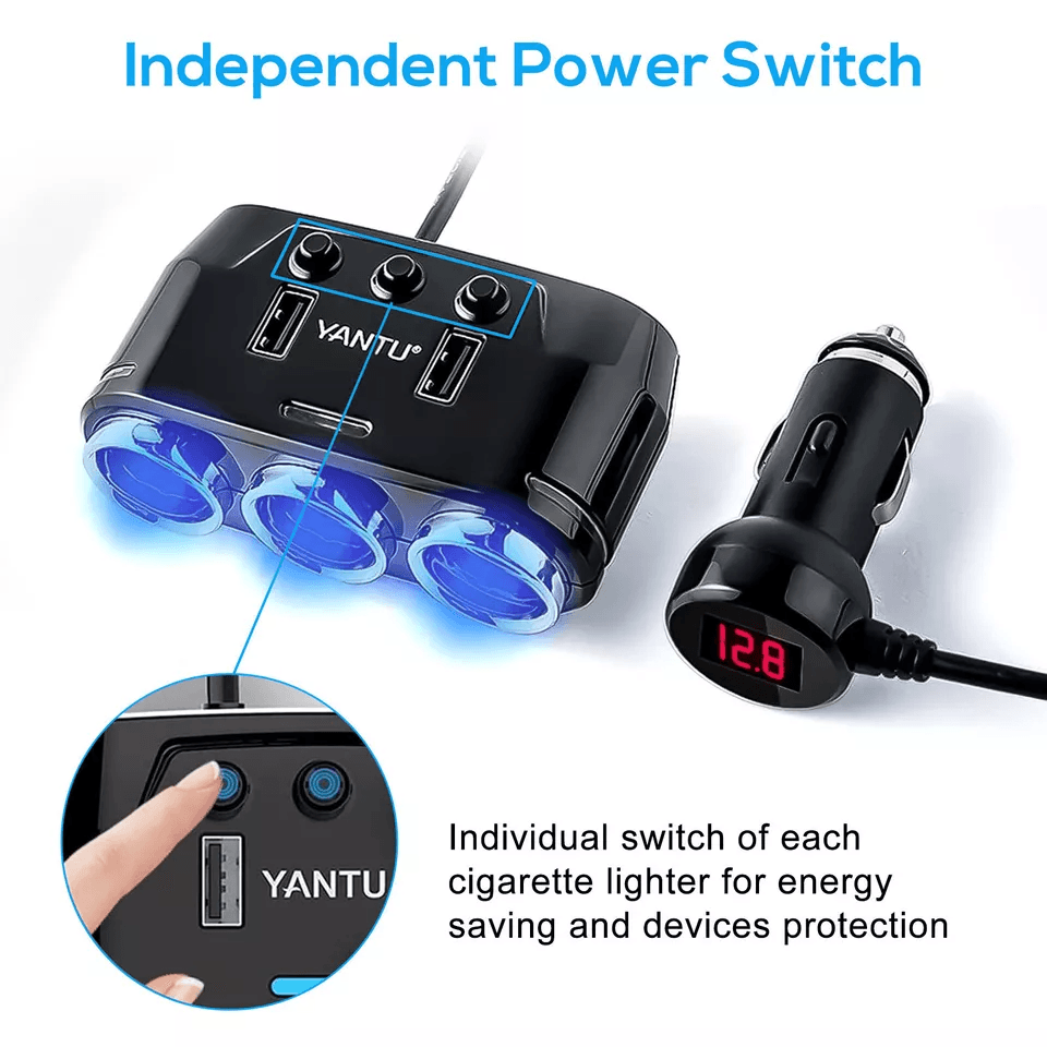Multi Car Cigarette Lighter Extension Splitter With USB Charger DC Ports Car Adapter With Voltmeter 4