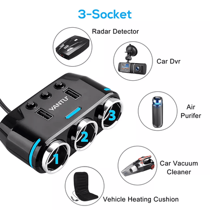 Multi Car Cigarette Lighter Extension Splitter With USB Charger DC Ports Car Adapter With Voltmeter 5