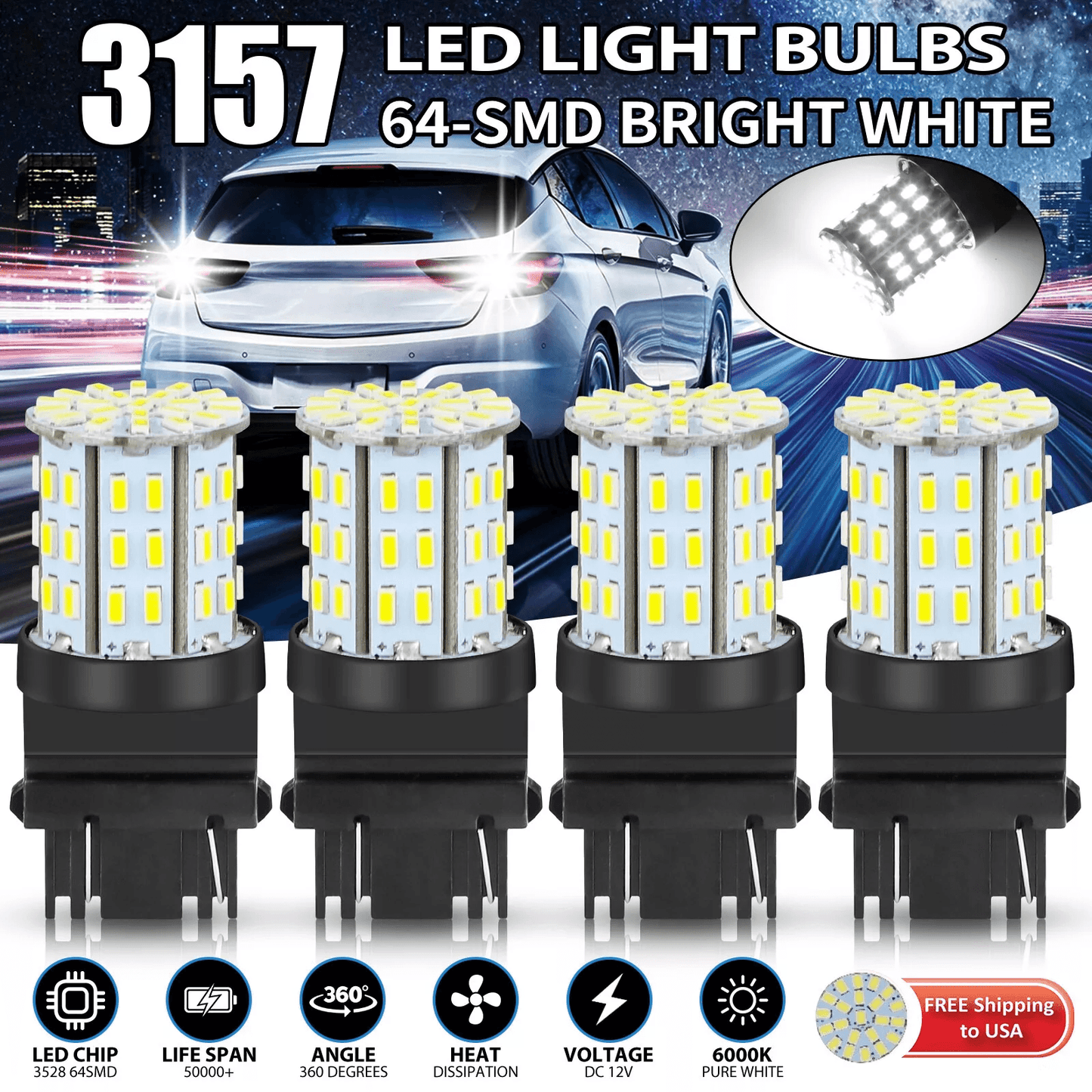 LED Reverse Tail Brake Stop Turn Signal DRL Light Bulb, Pure White High Brightness Backup Parking Lights