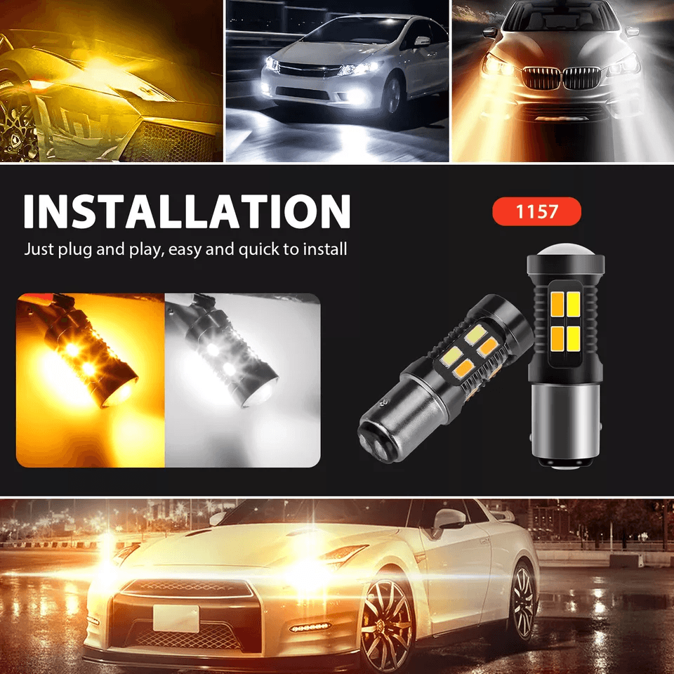 LED WhiteAmber DRL Switchback Turn Signal Indicator Parking Light Bulbs Super Bright DualColor Plug 6