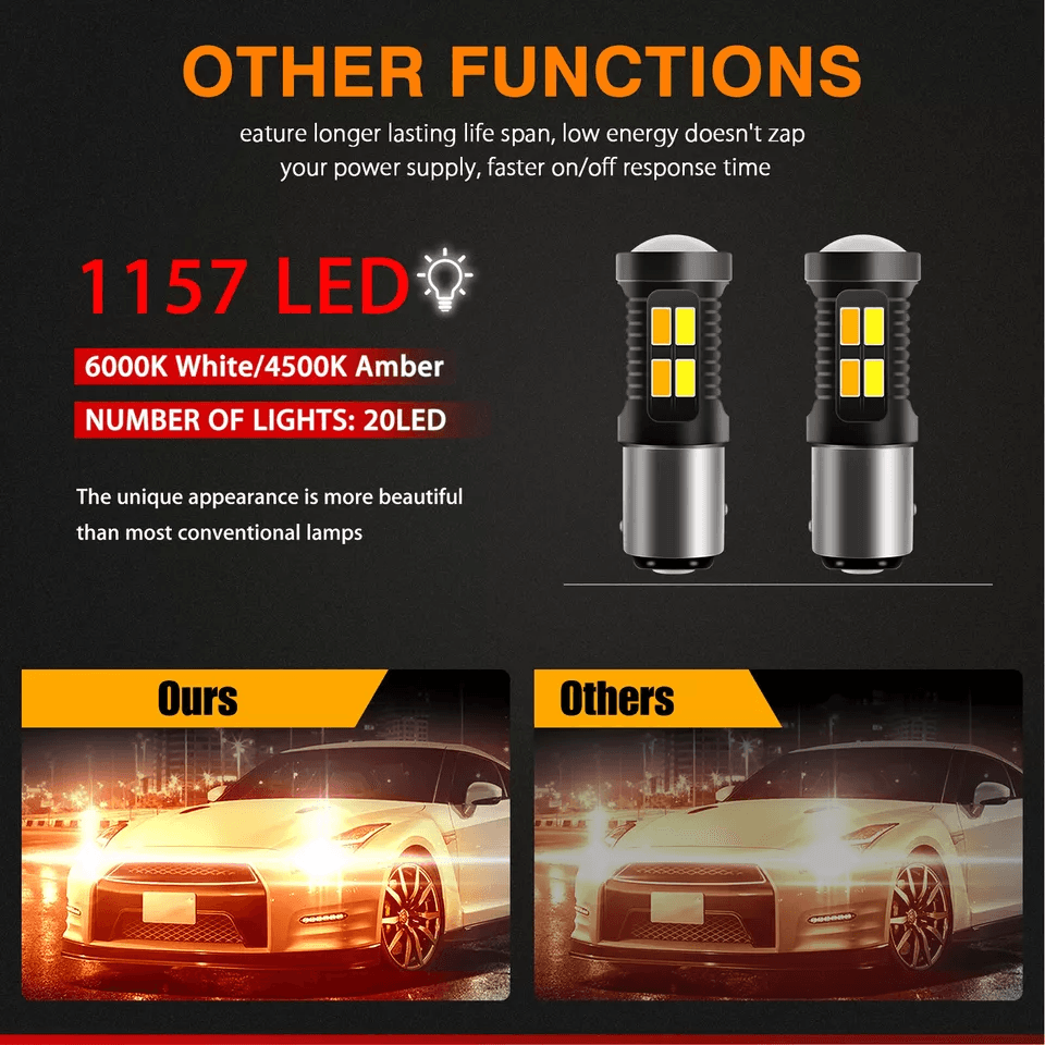 LED WhiteAmber DRL Switchback Turn Signal Indicator Parking Light Bulbs Super Bright DualColor Plug 5