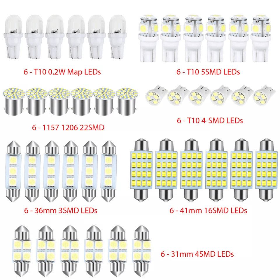 Car Interior Combo LED Map Dome Door Trunk License Plate Light Bulbs White SMD Kit For Universal Ve 1