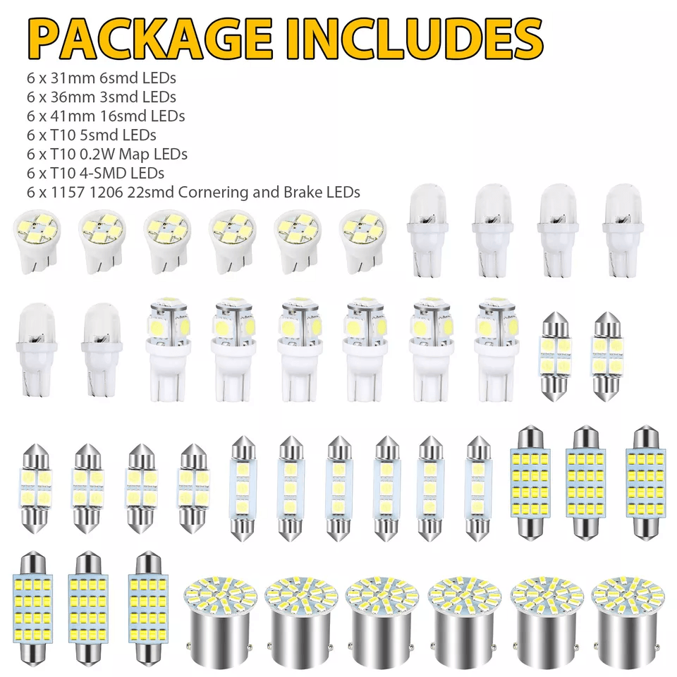 Car Interior Combo LED Map Dome Door Trunk License Plate Light Bulbs White SMD Kit For Universal Ve 8