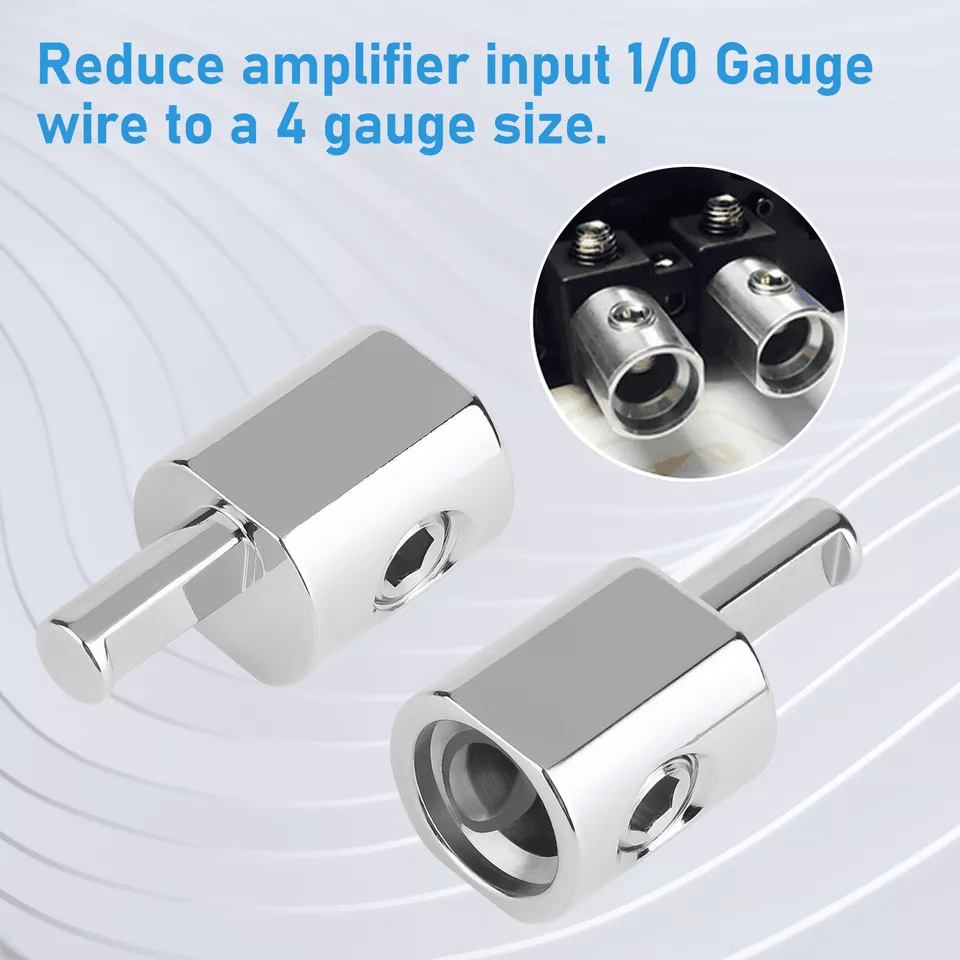 Pair Car Audio Power Ground 10 Gauge To 4 Gauge Amp Input Reducers Wire Adapter Connector 2