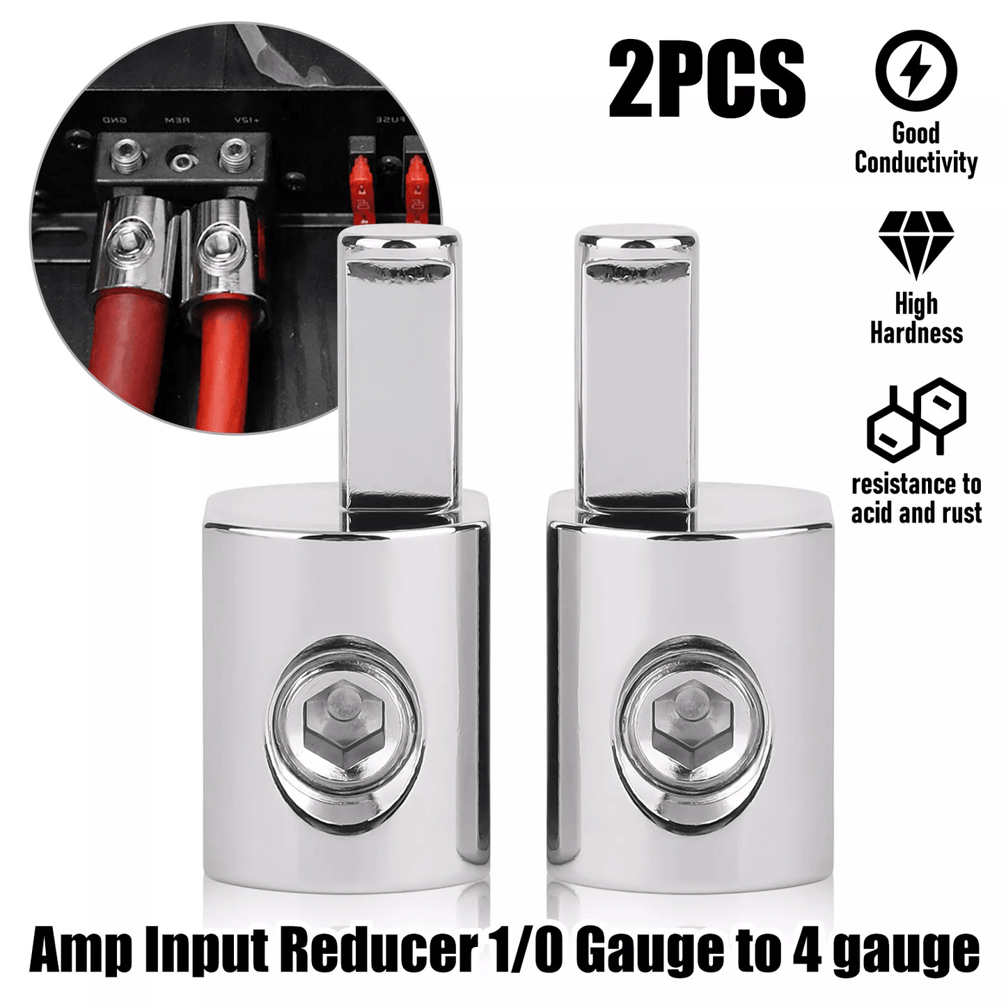 Pair Car Audio Power Ground 1/0 Gauge to 4 Gauge Amp Input Reducers Wire Adapter Connector