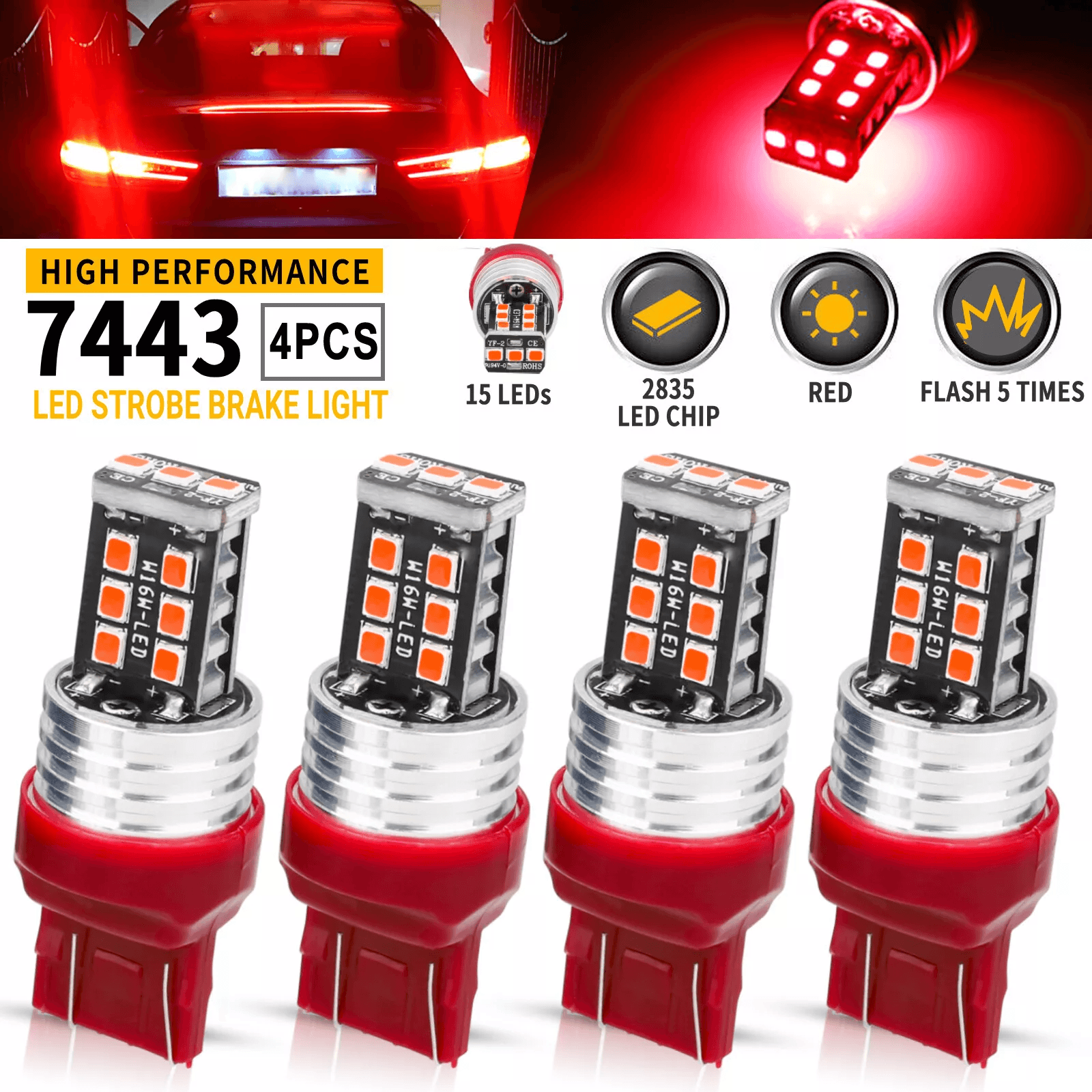 Red Strobe Flash Blinking Brake Light Bulbs Stop Tail Parking Light For Cars Trucks Motorcycles 7