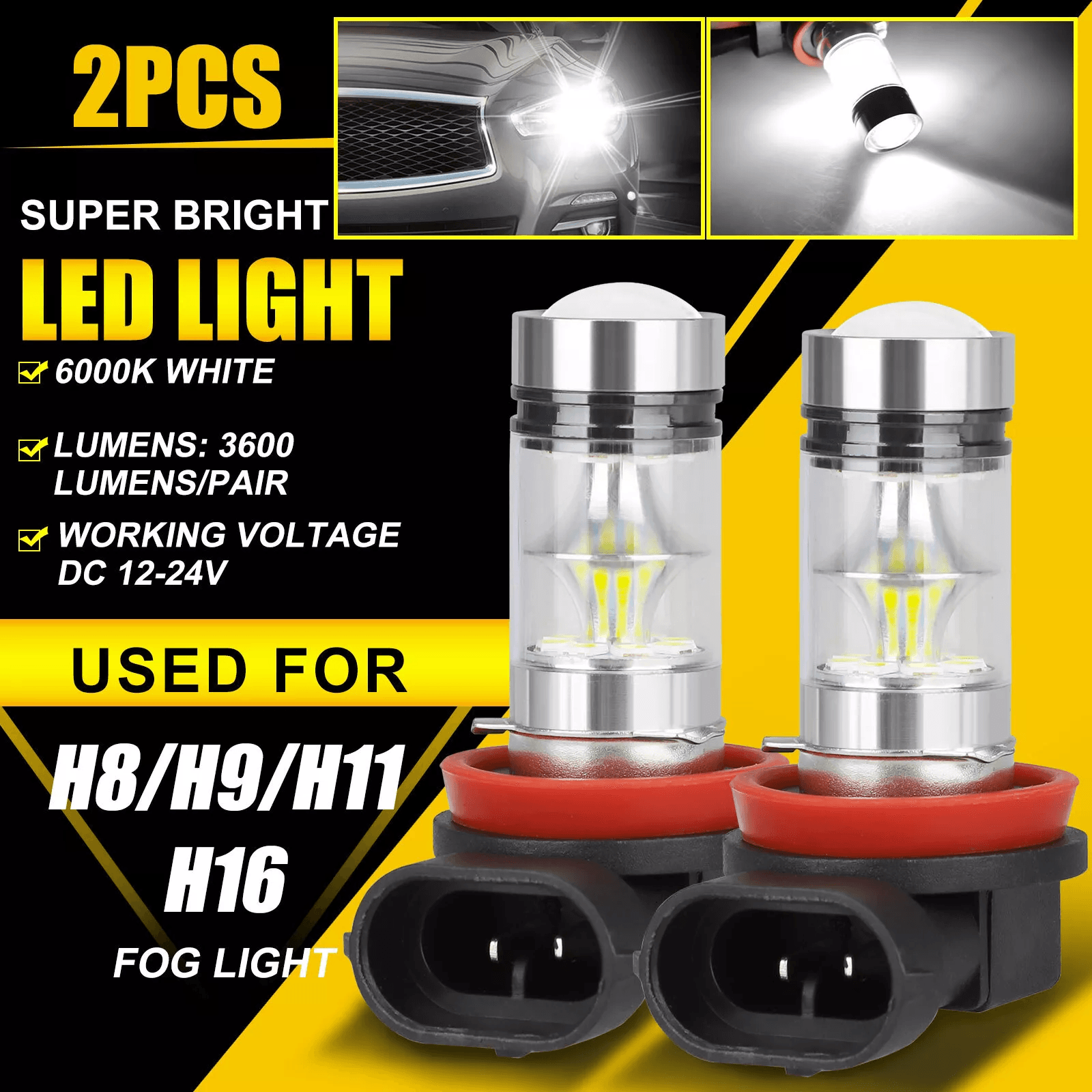 High Power LED Fog Driving Light Bulbs, Super White Lamps, Waterproof, Lumens Upgrade for Safer Driving