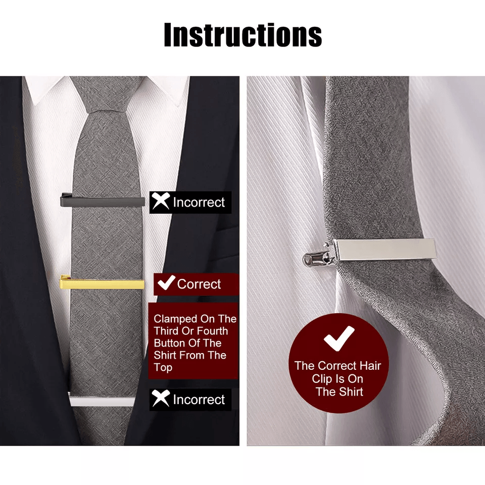 Elegant Tie Clips For Men Metal Necktie Bar Pinch Clasps Wedding  Party Gift Set 3
