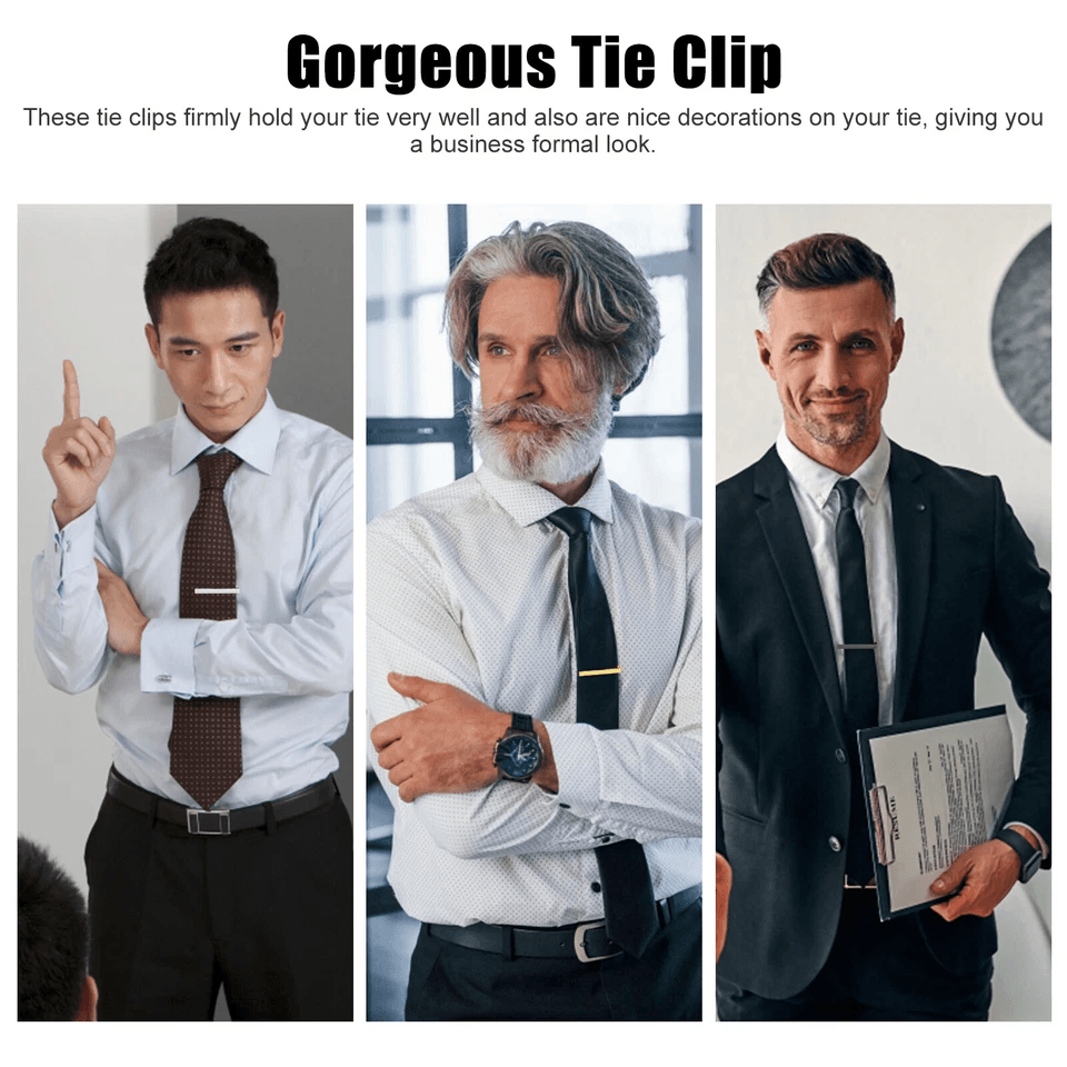 Elegant Tie Clips For Men Metal Necktie Bar Pinch Clasps Wedding  Party Gift Set 2