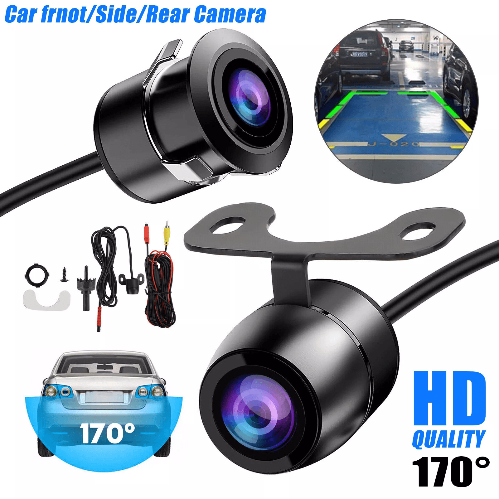170° Wide-Angle HD Reverse Parking Camera with Night Vision – Front/Rear/Side View Backup