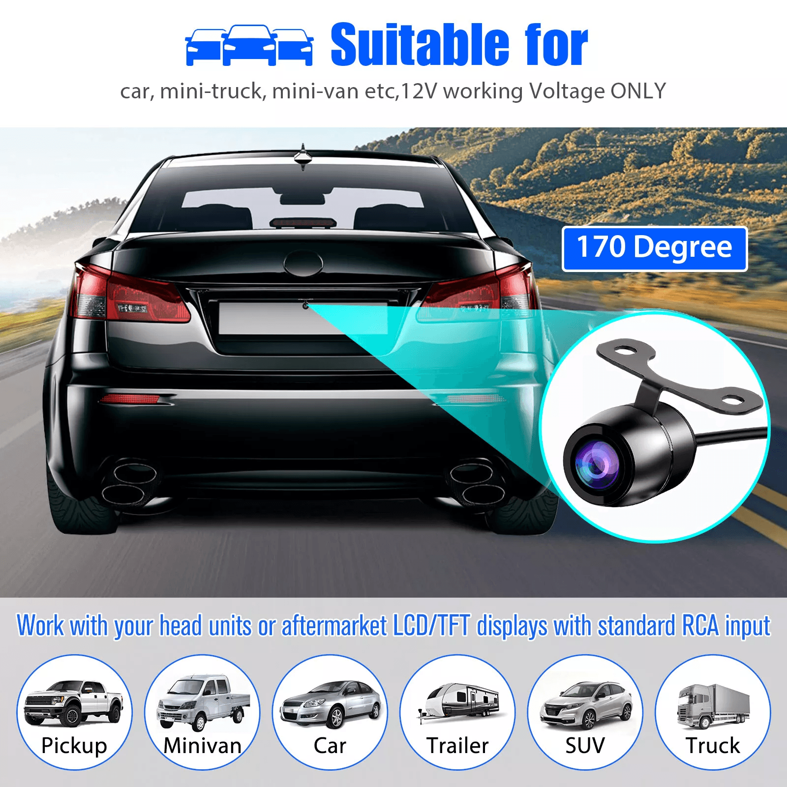 170 WideAngle HD Reverse Parking Camera With Night Vision  FrontRearSide View Backup 2