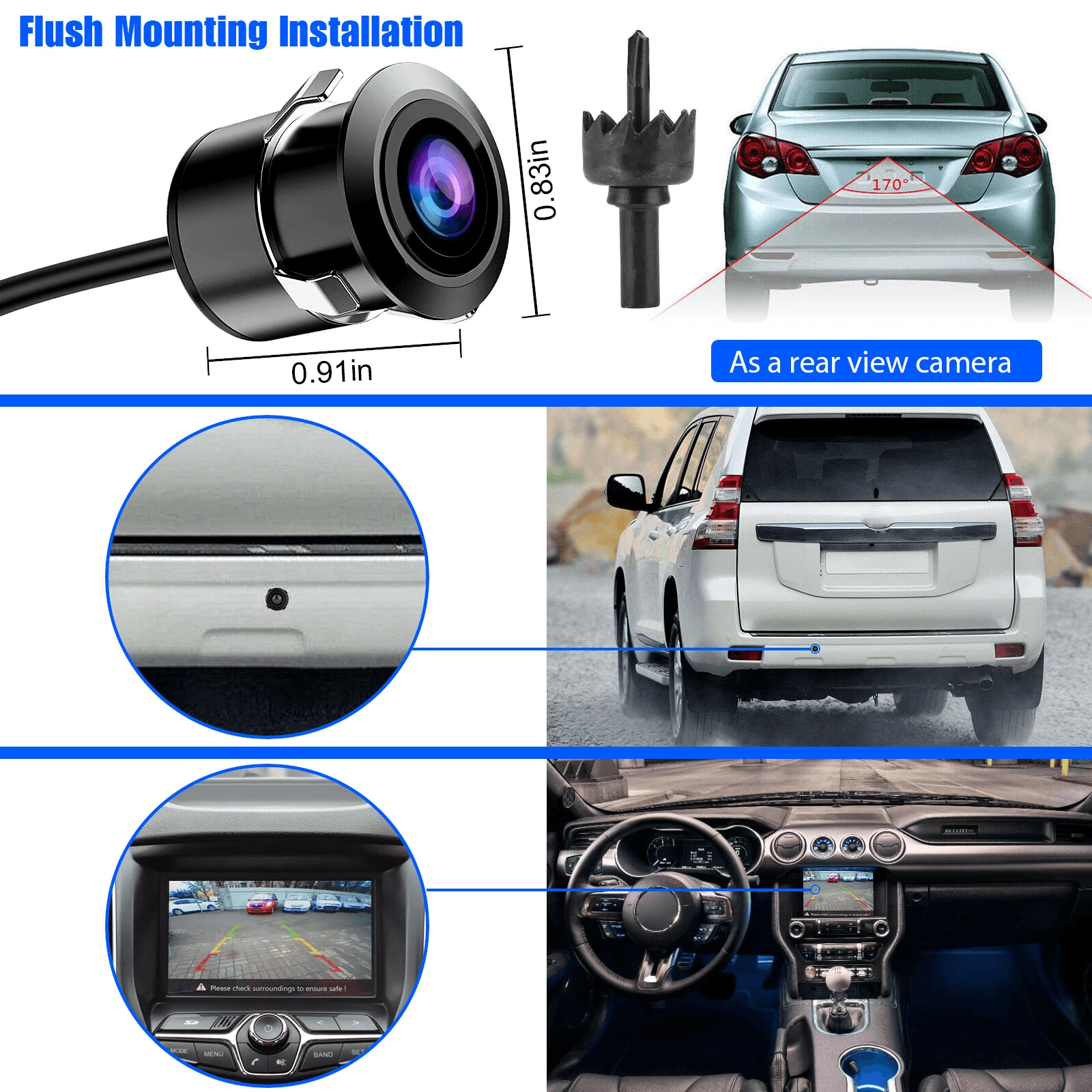 170 WideAngle HD Reverse Parking Camera With Night Vision  FrontRearSide View Backup 4