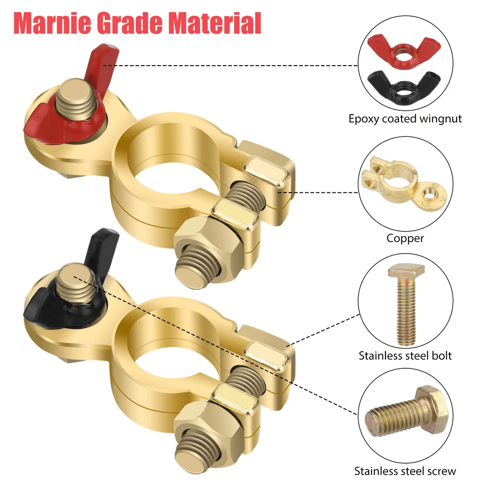 Brass Battery Terminal Positive  Negative Clamps Connectors For Marine Car Boat Truck Van Top Post  6