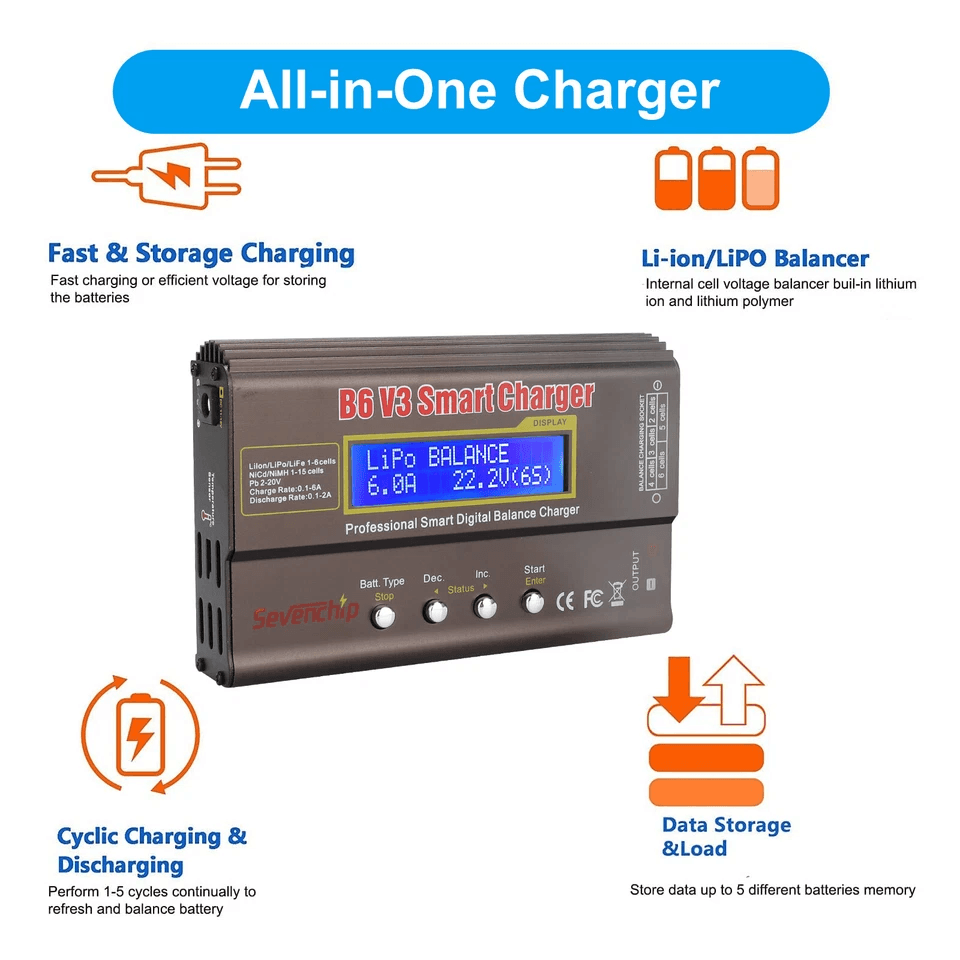 Smart LiPo Battery Balance Charger 6A Discharger For RC Cars Boats NiMH NiCd LiHV Liion Batteries W 3