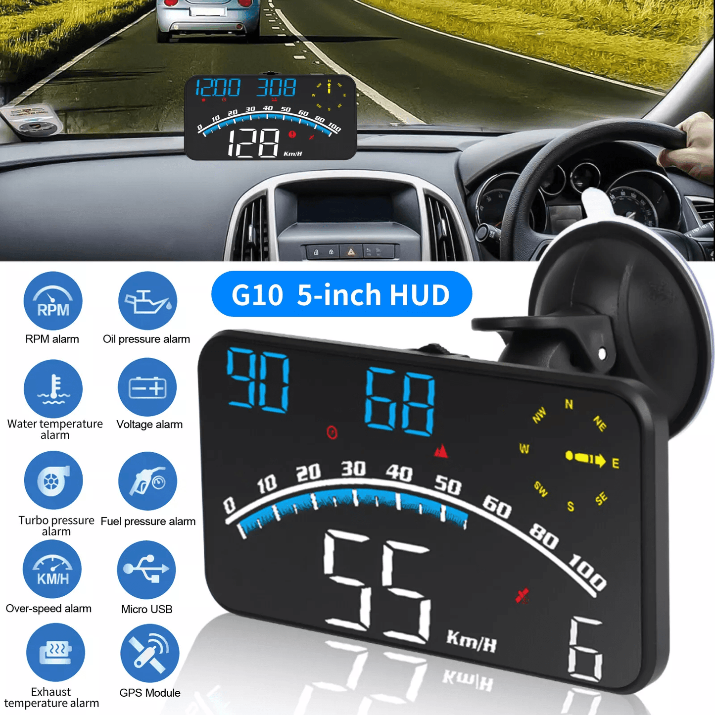 Universal Digital Speedometer GPS HUD Display with Overspeed Warning