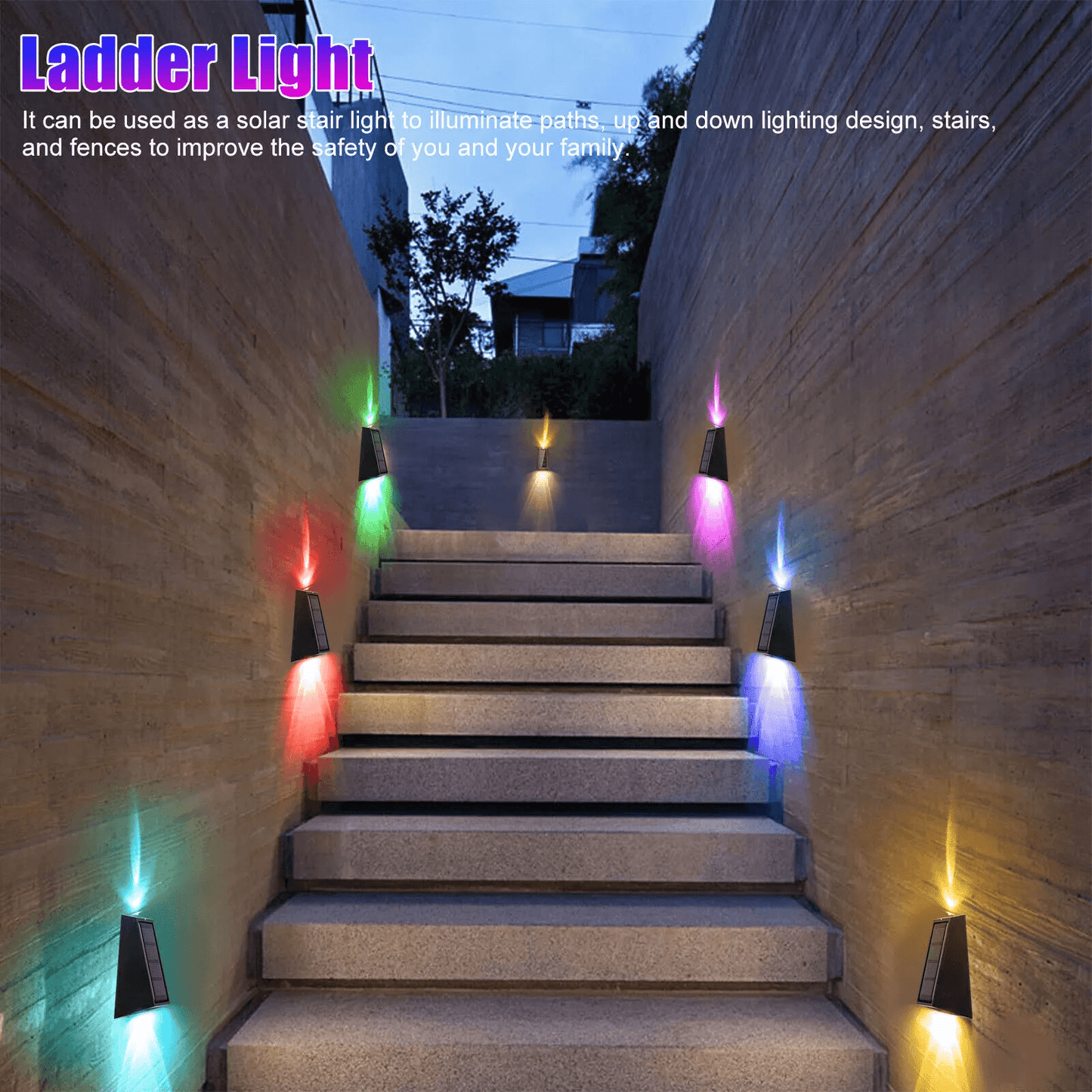 Solar Colorful Wall Light RGB Color Changing Outdoor Waterproof Garden Fence Lamp 2