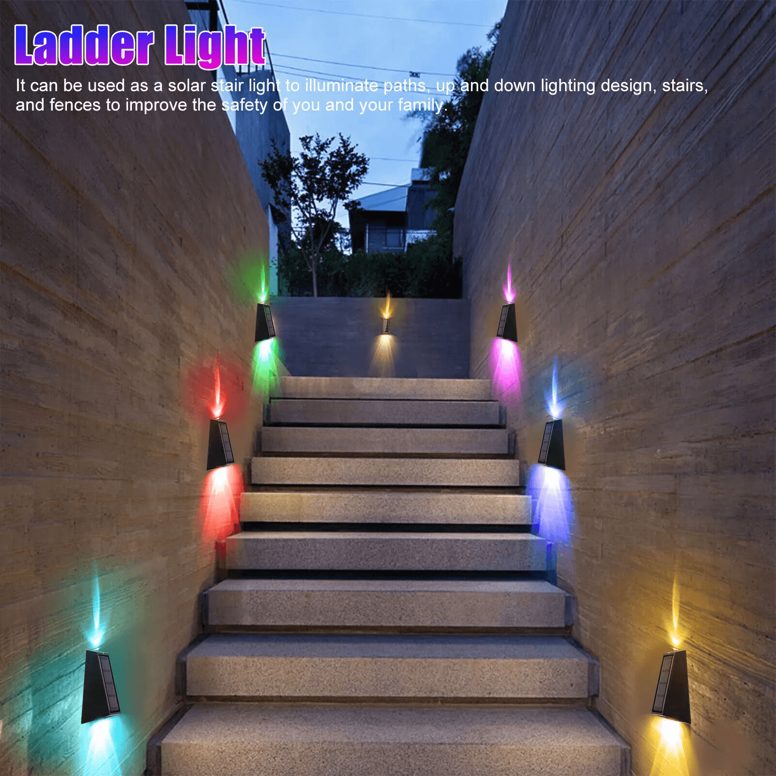 Solar Colorful Wall Light RGB Color Changing Outdoor Waterproof Garden Fence Lamp 2