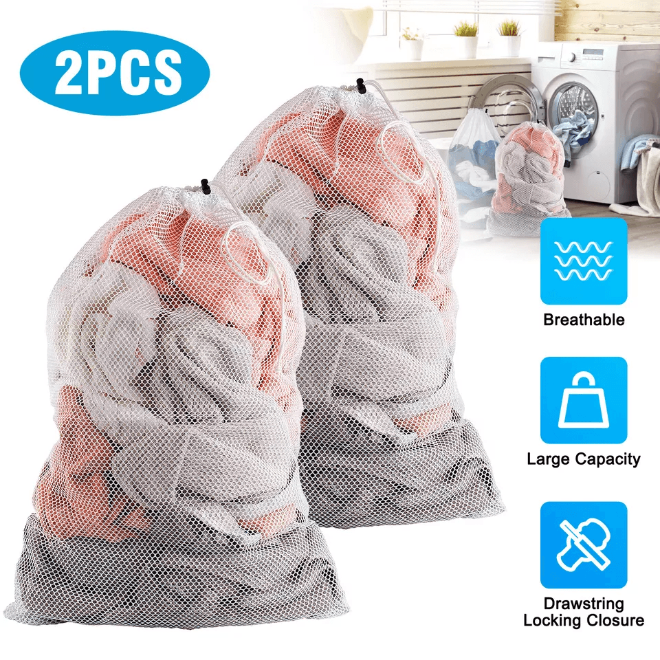 Heavy Duty Laundry Bag Large Mesh Wash Clothes With Drawstring Top Closure, Durable Dirty Clothes Storage Sack for Home