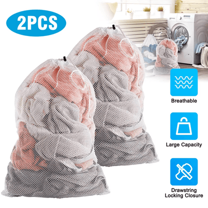 Heavy Duty Laundry Bag Large Mesh Wash Clothes With Drawstring Top Closure, Durable Dirty Clothes Storage Sack for Home