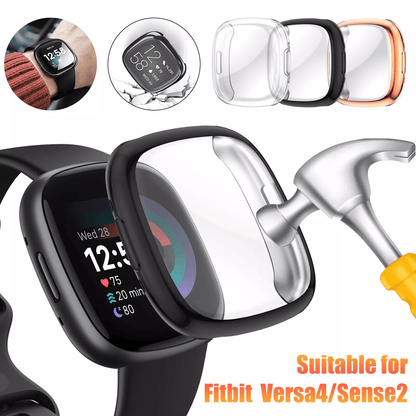 Watch Case TPU Screen Cover Protector for Fitbit Versa Sense Smartwatch, Ultra-Thin Shockproof Full Protective Shell