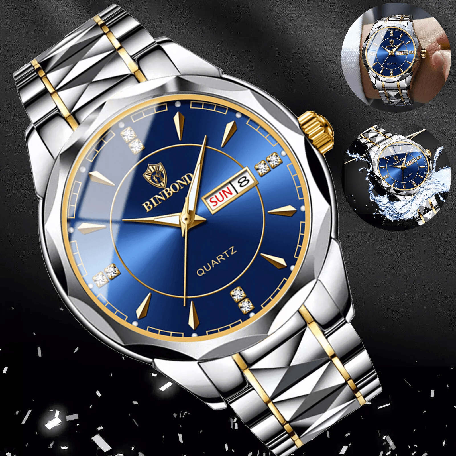 Men's Waterproof Luxury Quartz Watch, Stainless Steel, Luminous Dial, Classic Business Style